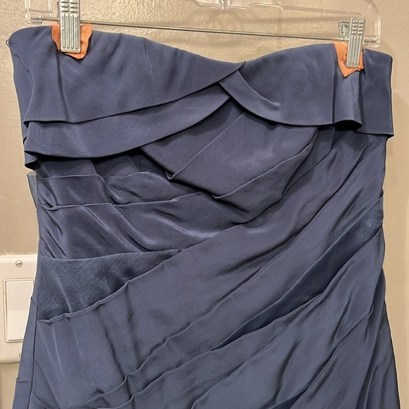 Alice + Olivia Ruched Silk Strapless Mini Dress - Navy Size Small - Picture 3 of 9